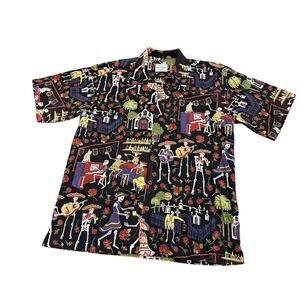 David‎ Carey Camp Shirt Dia De Los Muertos Black Skeletons Day of the Dead Sz L